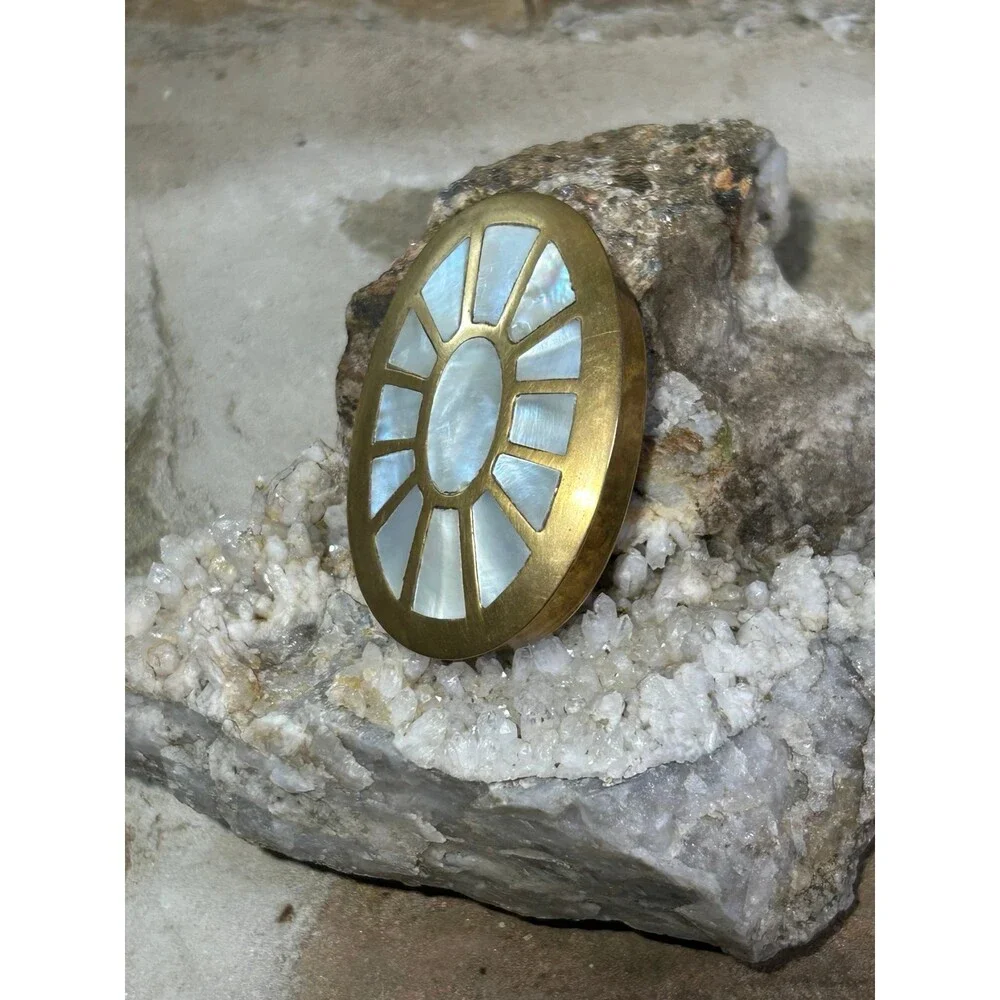 Vintage Brass Mother of Pearl inlay Pill Box beautiful